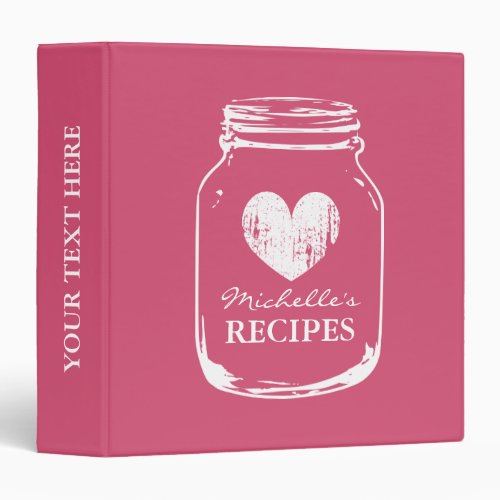 Pink vintage mason jar kitchen recipe binder book