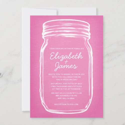 Pink Vintage Mason Jar Wedding Invitations