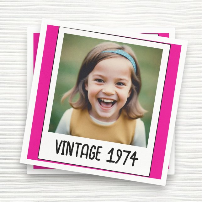Pink Vintage Milestone Birthday Photo Keepsake Napkins (Creator Uploaded)