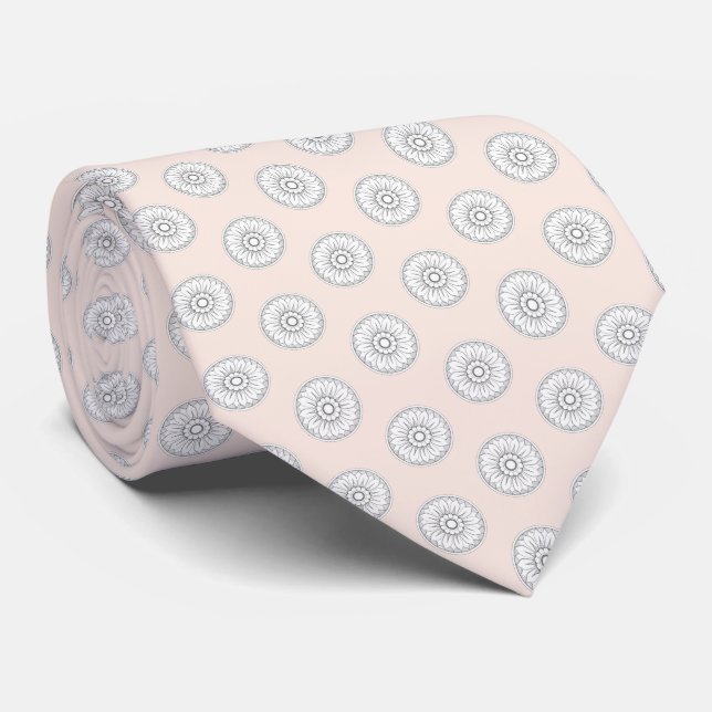 Pink Vintage Modern Medallion Pattern Neck Tie (Rolled)
