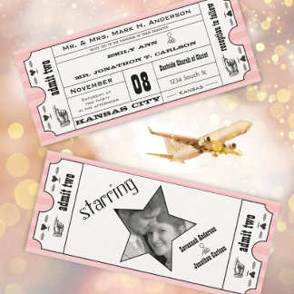 Pink Vintage Modern Typography Ticket Wedding Invitation