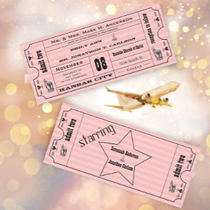 Pink Vintage Modern Typography Ticket Wedding Invitation