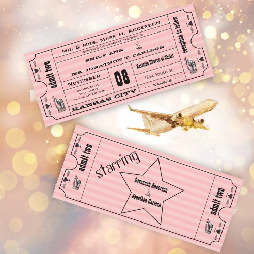 Pink Vintage Modern Typography Ticket Wedding Invitation