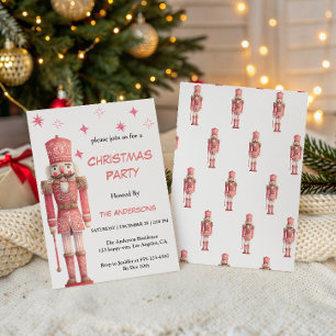 Pink Vintage Nutcracker Christmas Party Invitation