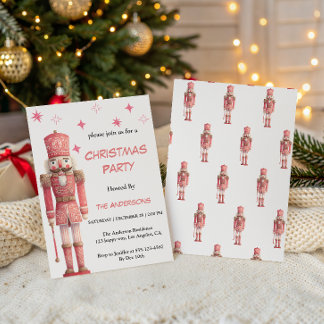 Pink Vintage Nutcracker Christmas Party Invitation