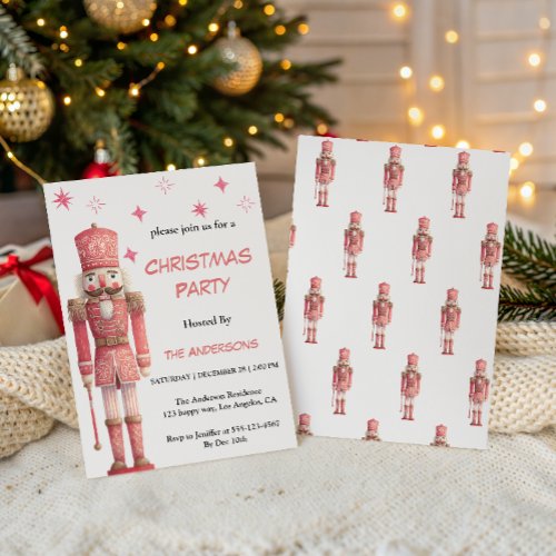 Pink Vintage Nutcracker Christmas Party Invitation