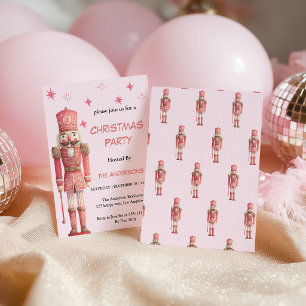 Pink Vintage Nutcracker Christmas Party Invitation