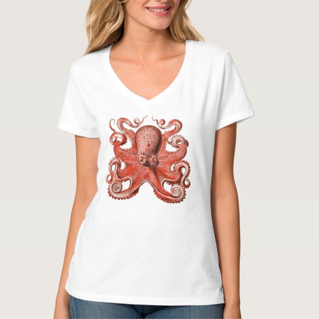Pink Vintage Octopus Sea Creature T-Shirt (Front)