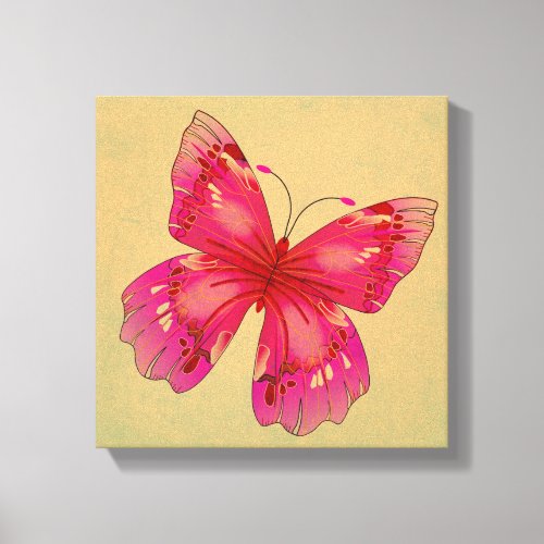 Pink vintage oriental butterfly art canvas print