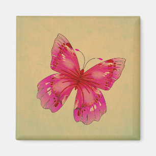 Pink vintage oriental butterfly art magnet