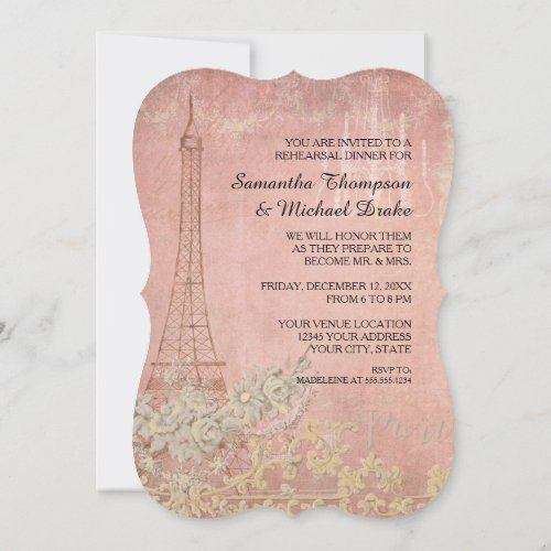 Pink Vintage Paris Parisian Rehearsal Dinner Invitation