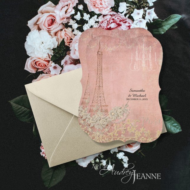 Pink Vintage Paris Parisian Stylish Bridal Shower Invitation