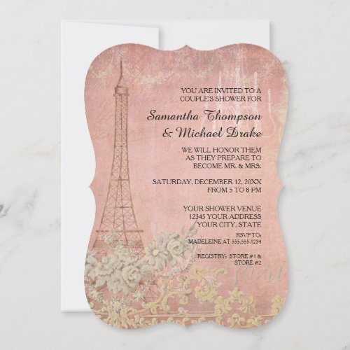 Pink Vintage Paris Parisian Stylish Couples Shower Invitation