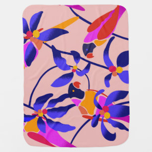 Pink Vintage Parrots: Exotic Seamless Illustration Baby Blanket