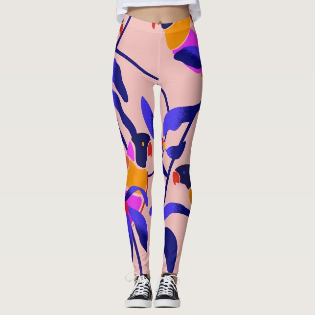 Pink Vintage Parrots: Exotic Seamless Illustration Leggings (Front)