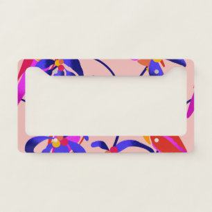 Pink Vintage Parrots: Exotic Seamless Illustration License Plate Frame