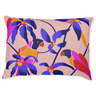 Pink Vintage Parrots: Exotic Seamless Illustration Pet Bed