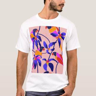 Pink Vintage Parrots: Exotic Seamless Illustration T-Shirt