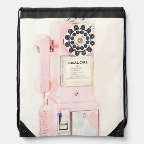 Pink Vintage Payphone Drawstring Bag