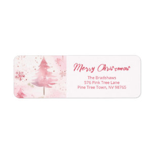 Pink Vintage Pine Trees Christmas Label