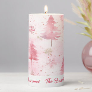 Pink Vintage Pine Trees Merry Christmas Candle