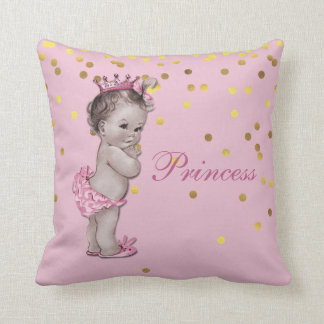 Pink Vintage Princess Baby Gold Confetti Throw Pillow