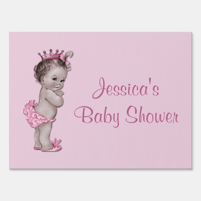 Pink Vintage Princess Baby Shower Yard Sign (Front)