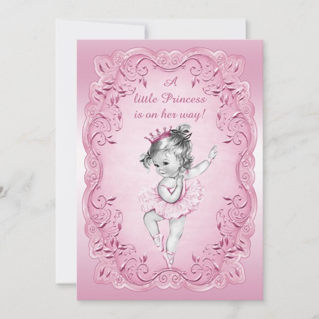 Pink Vintage Princess Ballerina Baby Shower Invitation (Front)