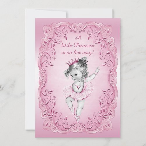 Pink Vintage Princess Ballerina Baby Shower Invitation