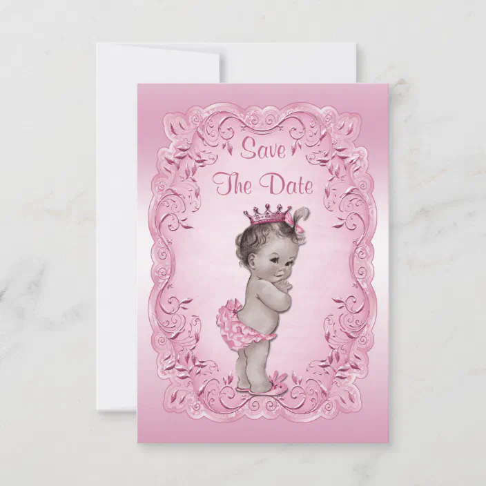 Pink Vintage Princess Save The Date Baby Shower Zazzle Com