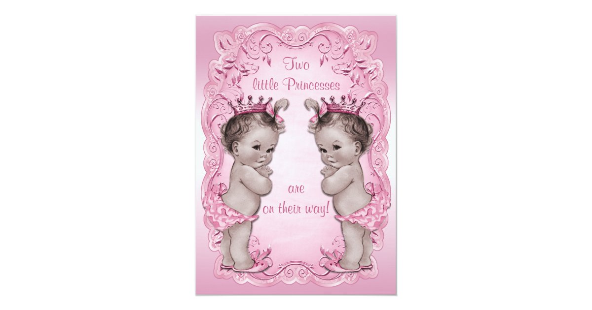 Pink Vintage Princess Twins Baby Shower 5x7 Paper ...
