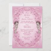 Pink Vintage Princess Twins Baby Shower Invitation (Back)