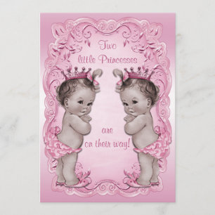 Pink Vintage Princess Twins Baby Shower Invitation