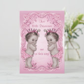 Pink Vintage Princess Twins Baby Shower Invitation (Standing Front)