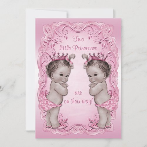 Pink Vintage Princess Twins Baby Shower Invitation