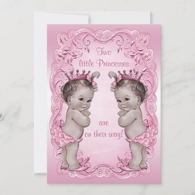 Pink Vintage Princess Twins Baby Shower Invitation (Front)