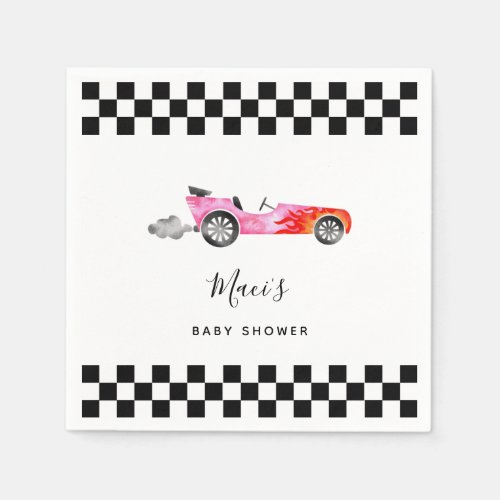 Pink Vintage Race Car Baby Shower Napkins