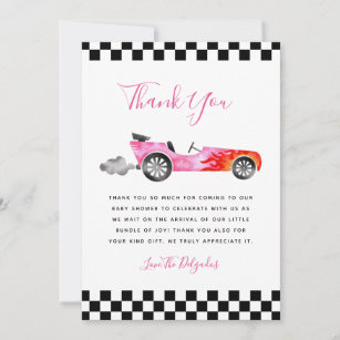 Pink Vintage Race Car Baby Shower Thank You Card