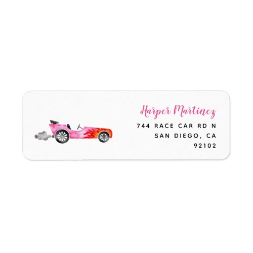 Pink Vintage Race Car Return Address   Label