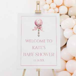 Pink Vintage Rattle Toy Baby Shower Welcome Sign