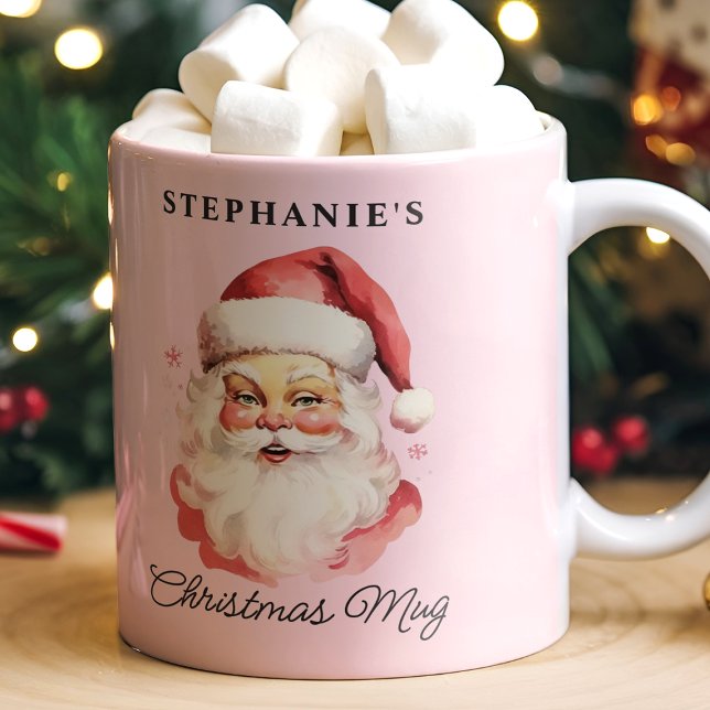 Pink Vintage Retro Santa Claus Christmas Coffee Mug (Creator Uploaded)