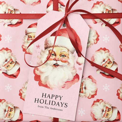 Christmas Gift Tags 12 Pink Vintage Retro Santa Claus Christmas Gift Tags