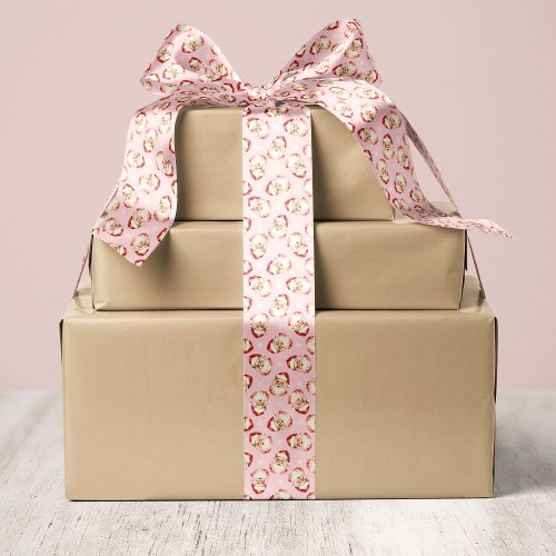 Christmas Wrapping Paper 16 Pink Vintage Retro Santa Claus Christmas Satin Ribbon