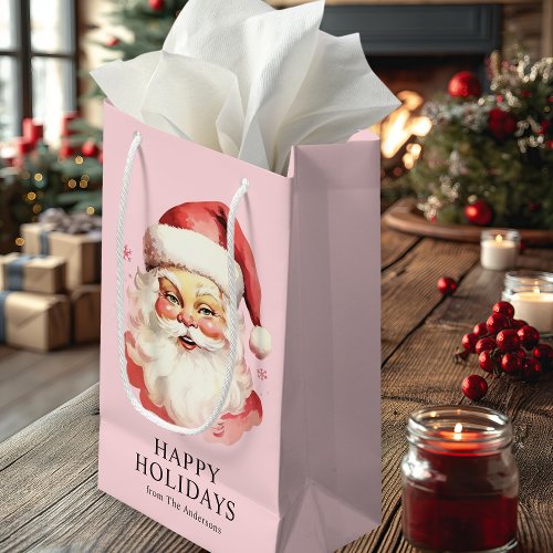 Christmas Wrapping Paper 13 Pink Vintage Retro Santa Claus Christmas Small Gift Bag