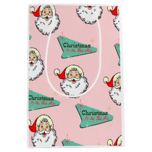 Pink Vintage Retro Santa Medium Gift Bag
