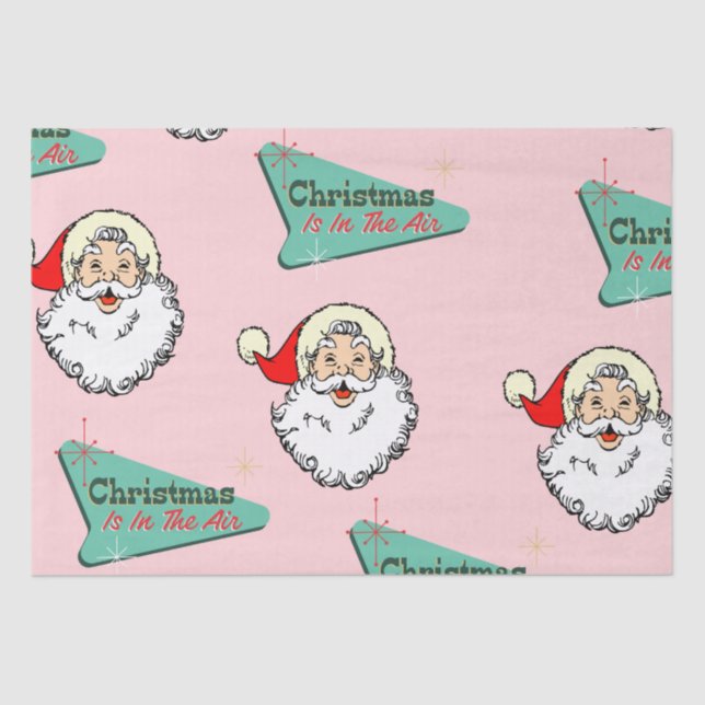 Pink Vintage Retro Santa Tissue Paper (Front)