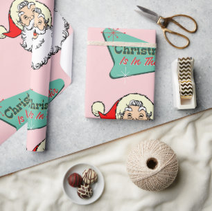 Pink Vintage Retro Santa Wrapping Paper