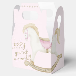 Pink Vintage Rocking Horse Cowgirl Baby Shower Favor Boxes