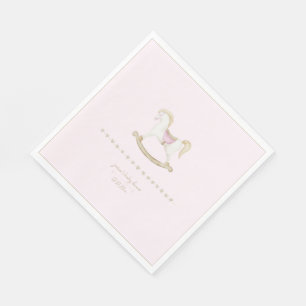 Pink Vintage Rocking Horse Cowgirl Baby Shower Napkins