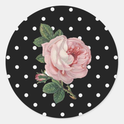 Pink Vintage Rose and Black Polka dots Stickers